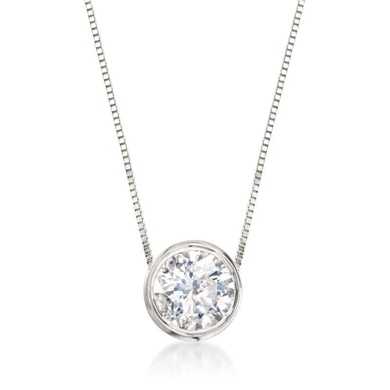 .75 Carat Bezel-Set Diamond Solitaire Necklace in 14kt White Gold image number 0