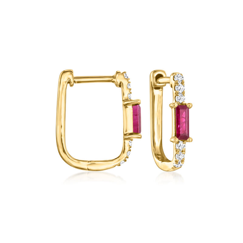 .30 ct. t.w. Ruby and .10 ct. t.w. Diamond Paper Clip Link Hoop Earrings in 14kt Yellow Gold image number 0