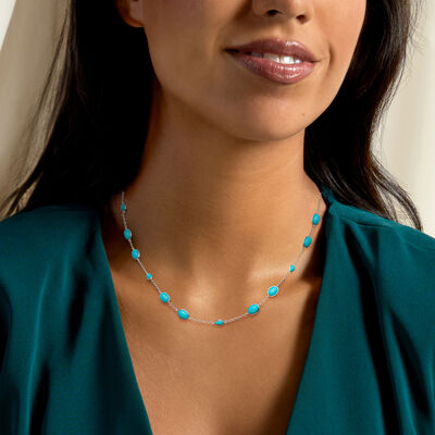 Turquoise Station Necklace in Sterling Silver