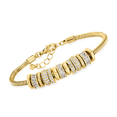 14kt Yellow Gold-Plated Bead Charm Bracelet with 5.88 ct. t.w. CZs
