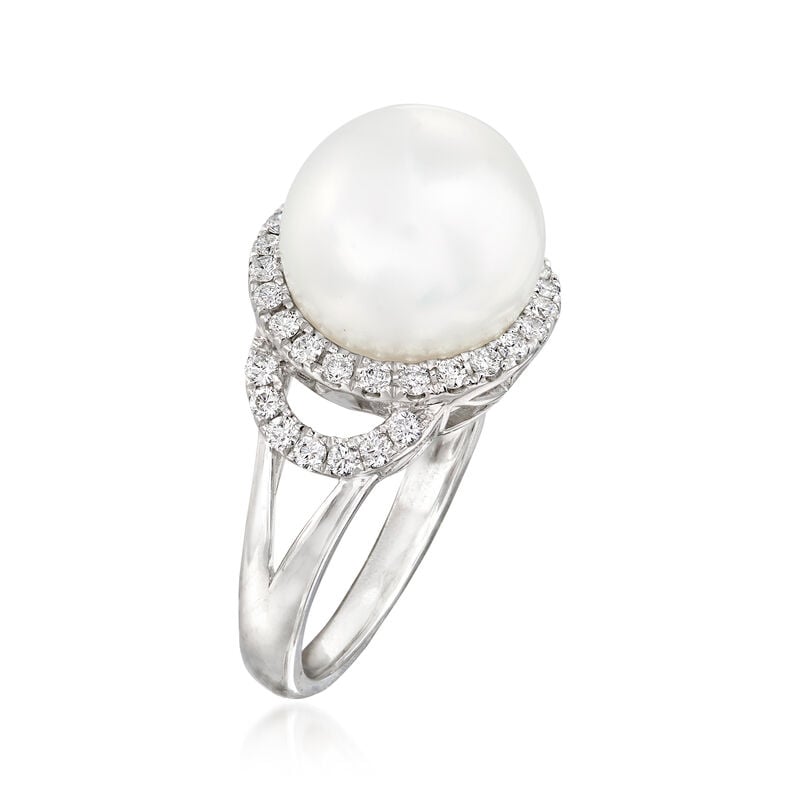 11.5-12mm Cultured South Sea Pearl and .48 ct. t.w. Diamond Ring in 18kt White Gold image number 2