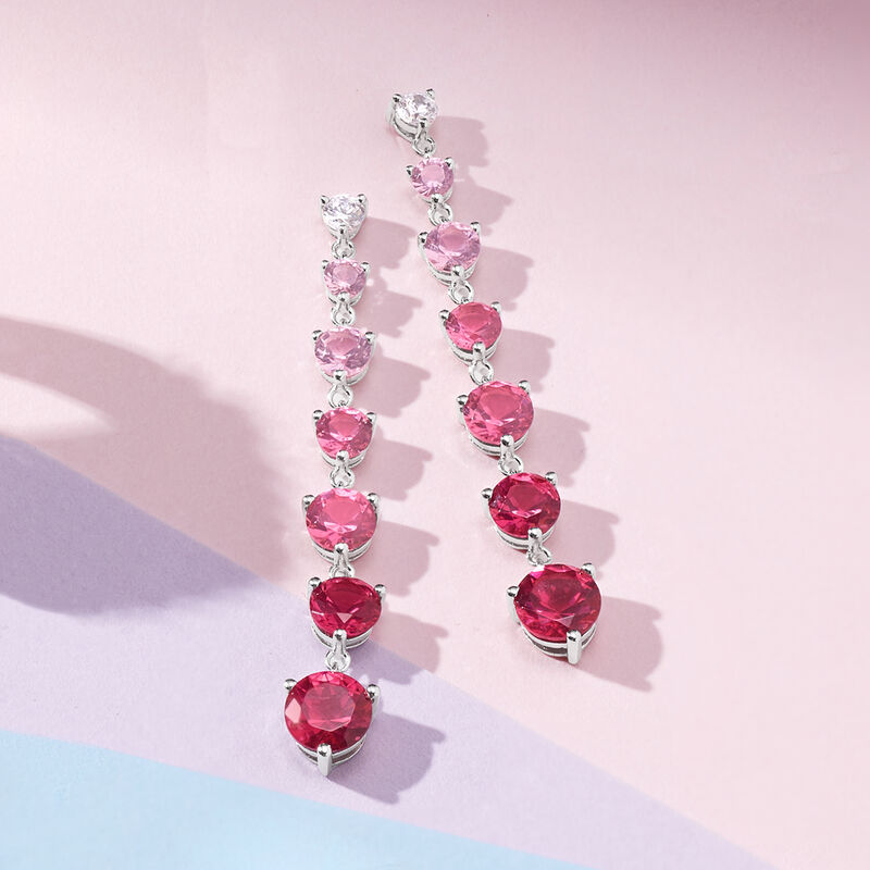 4.50 ct. t.w. Simulated Pink Sapphire and .20 ct. t.w. CZ Drop Earrings in Sterling Silver image number 2