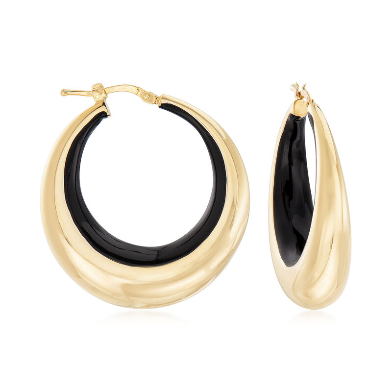 Italian Black Enamel Hoop Earrings in 18kt Yellow Gold Over Sterling Silver image number 0