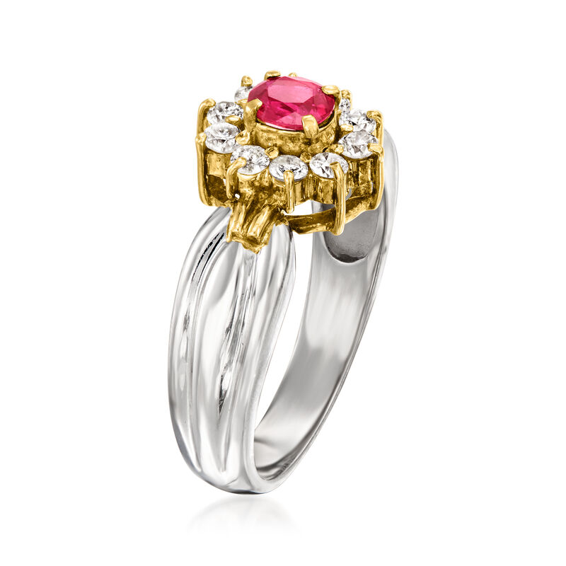 C. 1990 Vintage .40 Carat Ruby Ring with .33 ct. t.w. Diamonds in Platinum and 18kt Yellow Gold. Size 6.5 image number 2