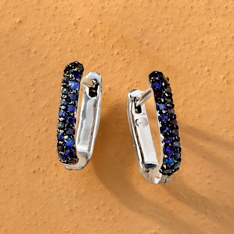 .40 ct. t.w. Sapphire Paper Clip Link Hoop Earrings in Sterling Silver. 1/2" image number 2
