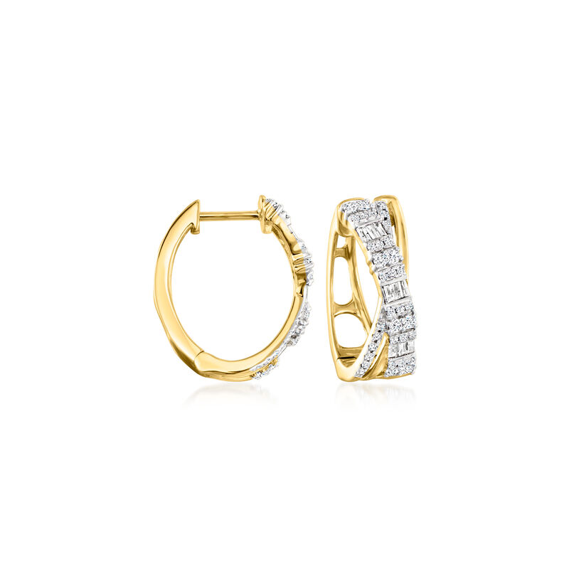 .50 ct. t.w. Diamond Crisscross Hoop Earrings in 14kt Yellow Gold. 5/8" image number 0