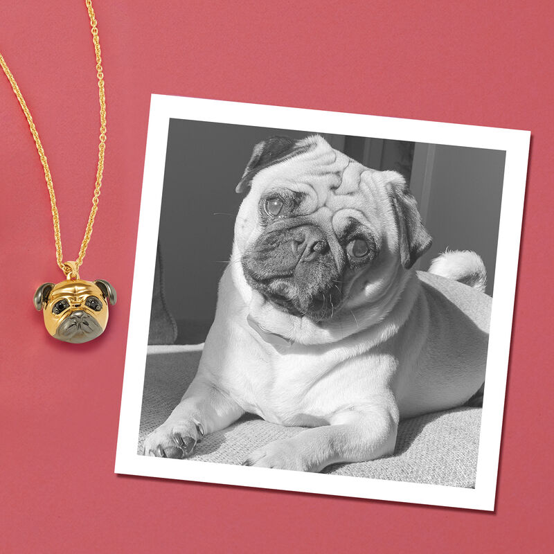 18kt Gold Over Sterling Pug Pendant Necklace with Black Spinel Accents image number 2