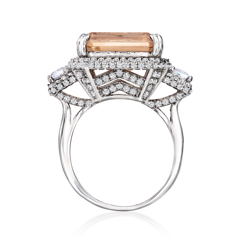 13.00 Carat Simulated Morganite and 1.60 ct. t.w. CZ Ring in Sterling Silver image number 3