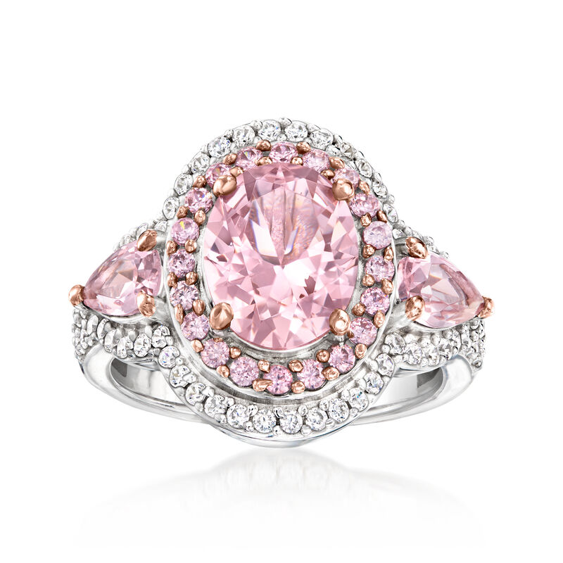 3.60 ct. t.w. Simulated Morganite Ring with .40 ct. t.w. CZs in Sterling Silver image number 0