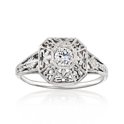C. 1980 Vintage .20 Carat Diamond Openwork Ring in 14kt White Gold