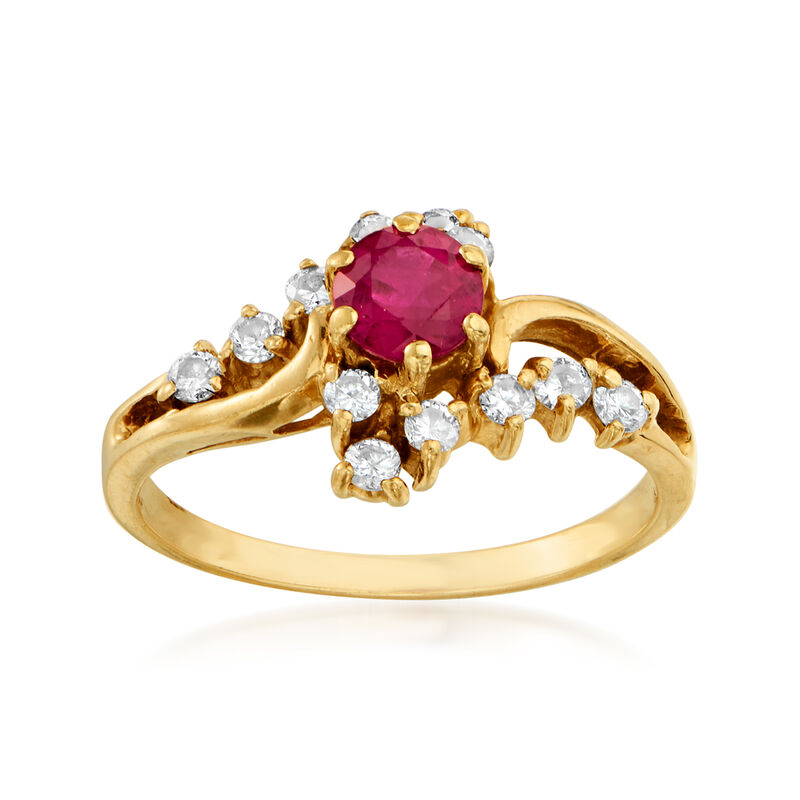 C. 1990 Vintage .50 Carat Ruby and .35 ct. t.w. Diamond Ring in 14kt Yellow Gold image number 0