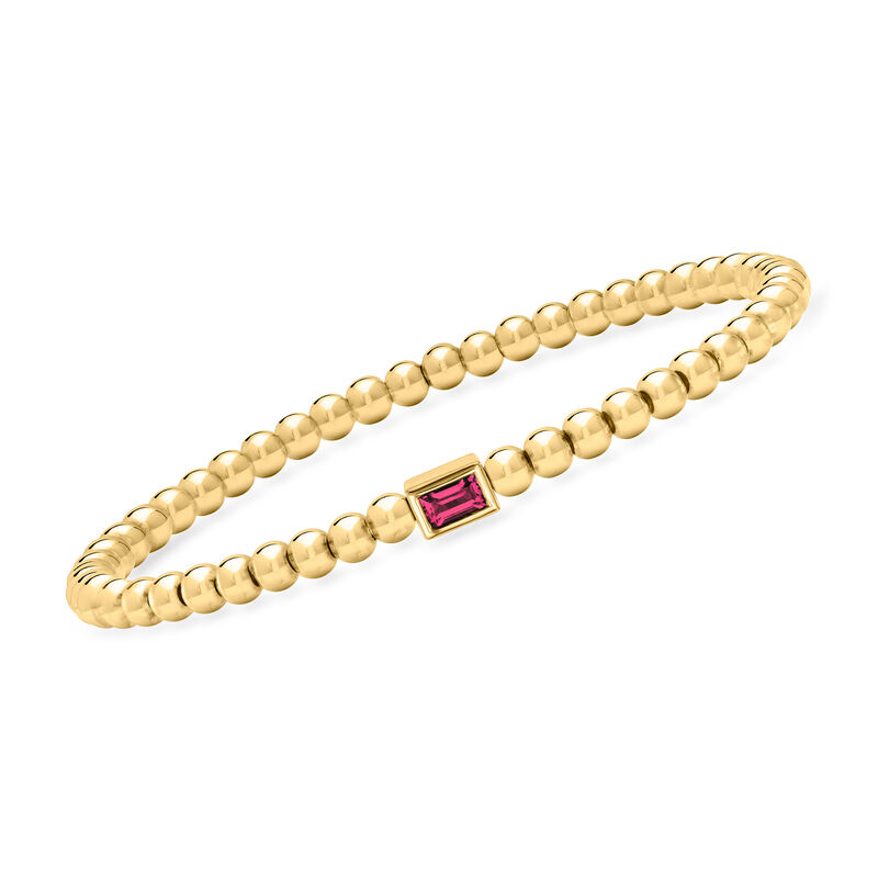 .20 Carat Lab-Grown Ruby and 4mm 18kt Gold Vermeil Bead Stretch Bracelet image number 0