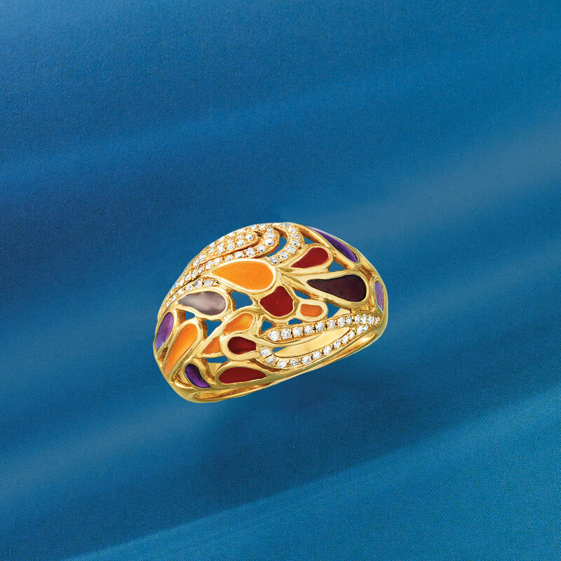 .35 ct. t.w. Diamond and Multicolored Enamel Open-Space Ring in 14kt Yellow Gold image number 3