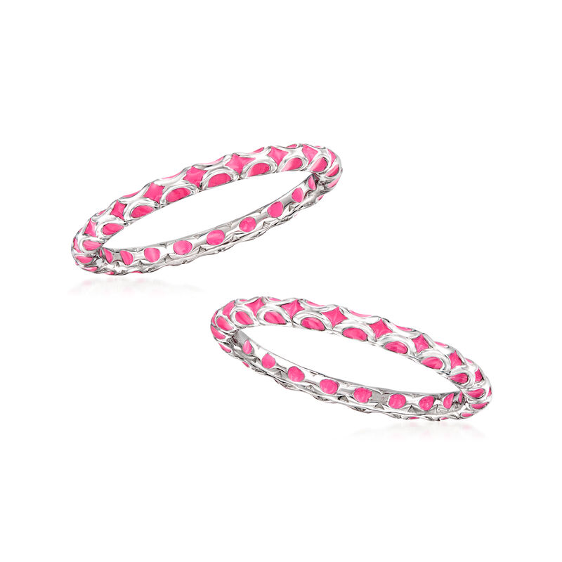 Pink Enamel Jewelry Set: Two Eternity Bands in Sterling Silver image number 3