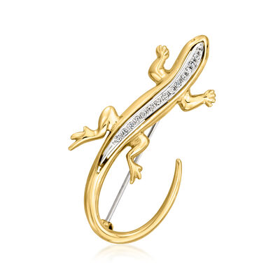 C. 1980 Vintage .17 ct. t.w. Diamond Lizard Pin in 18kt Yellow Gold
