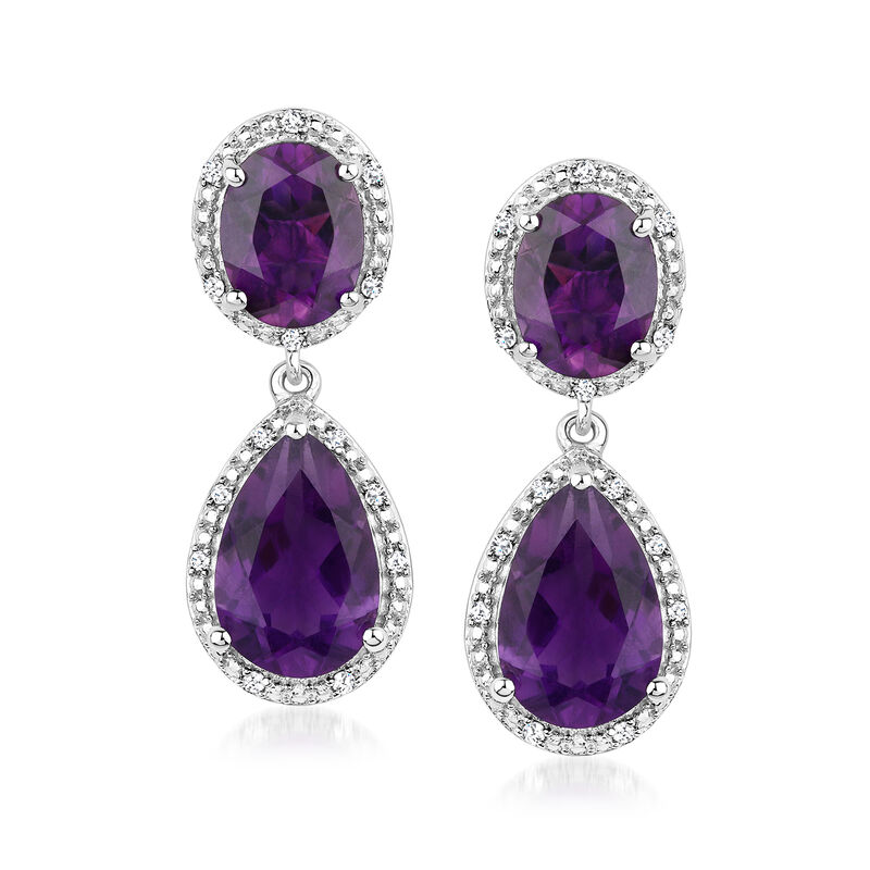 7.80 ct. t.w. Amethyst and .14 ct. t.w. Diamond Drop Earrings in Sterling Silver  image number 0