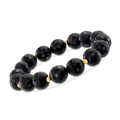 10-11mm Onyx Bead Stretch Bracelet with 14kt Yellow Gold
