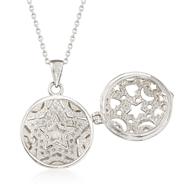 .60 ct. t.w. White Zircon Star Locket Necklace in 14kt Yellow Gold and Sterling Silver. 18&quot; image number 2