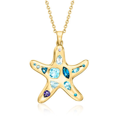 1.77 ct. t.w. Multi-Gemstone Starfish Pendant Necklace in 18kt Gold Over Sterling