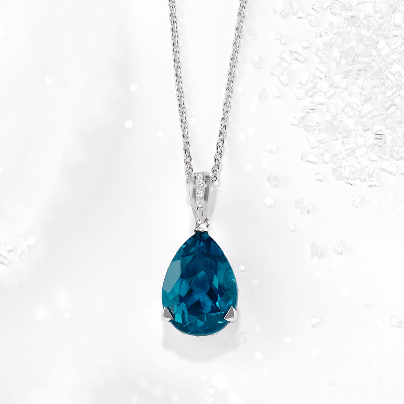 13.00 Carat London Blue Topaz Pendant Necklace with Diamonds in Sterling Silver image number 2