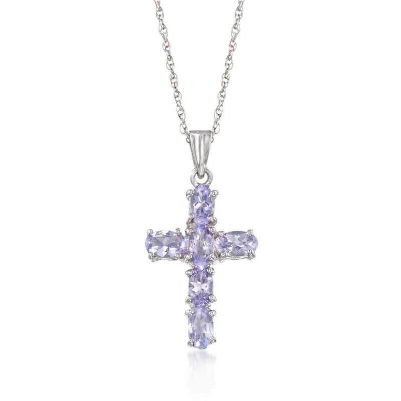 1.40 ct. t.w. Tanzanite Cross Pendant Necklace in Sterling Silver image number 0