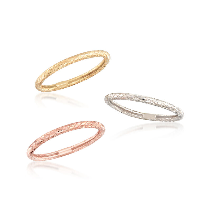 14kt Tri-Colored Gold Jewelry Set: Three Textured Bands image number 3
