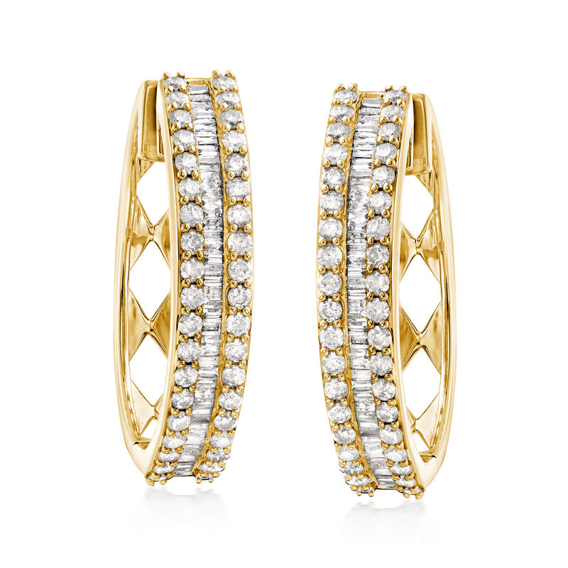 3.00 ct. t.w. Baguette and Round Diamond Hoop Earrings in 18kt Gold Over Sterling image number 2
