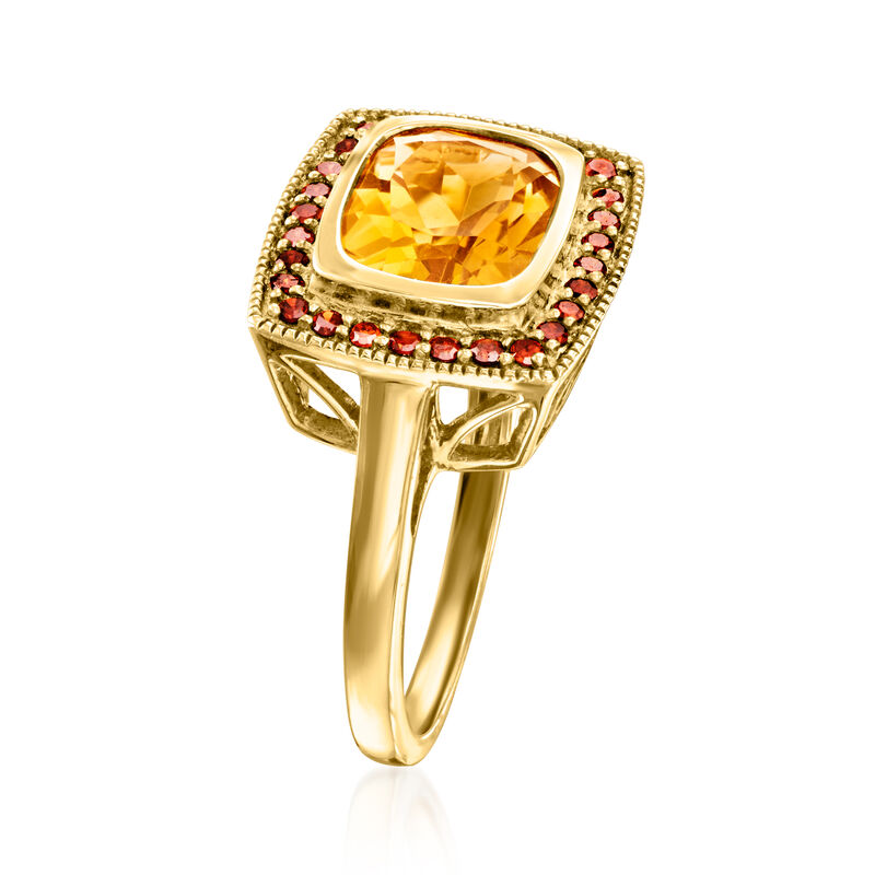 2.20 Carat Citrine and .27 ct. t.w. Red Diamond Ring in 18kt Gold Over Sterling image number 2