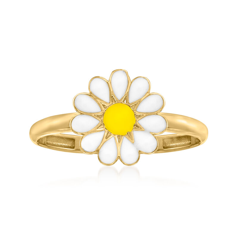 White and Yellow Enamel Daisy Ring in 14kt Yellow Gold image number 0