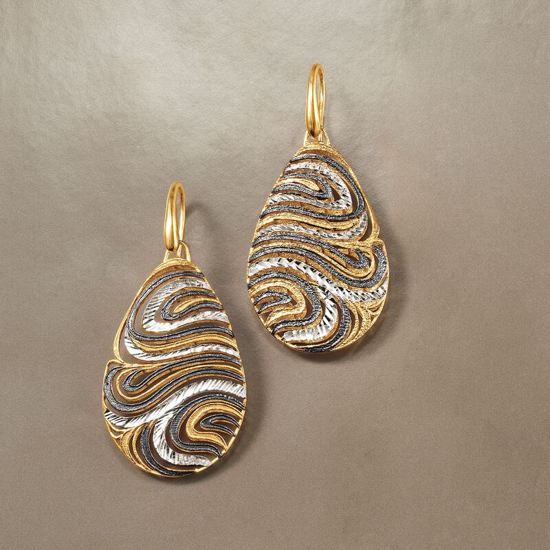 Italian Tri-Colored Sterling Silver Teardrop Swirl Earrings image number 2