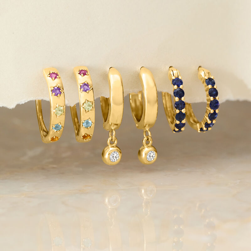 .10 ct. t.w. Diamond Hoop Drop Earrings in 14kt Yellow Gold image number 3