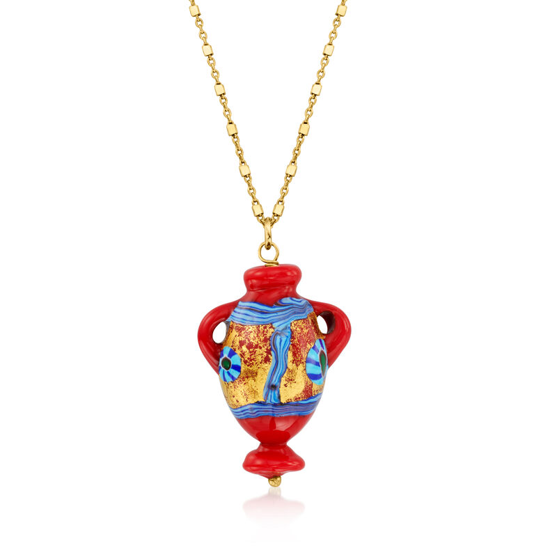 Italian Multicolored Murano Glass Urn Pendant Necklace in 18kt Gold Over Sterling. 18&quot; image number 2