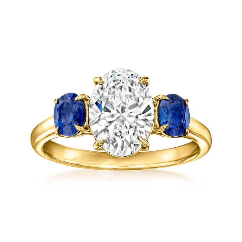 2.00 Carat Lab-Grown Diamond Ring with 1.00 ct. t.w. Sapphires in 14kt Yellow Gold image number 0