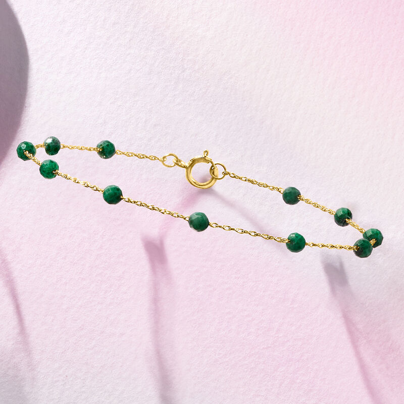 1.60 ct. t.w. Emerald Bead Station Bracelet in 14kt Yellow Gold image number 3
