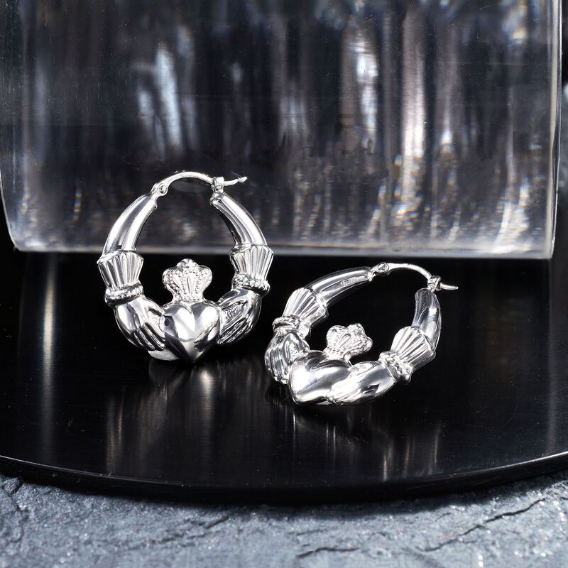 Sterling Silver Claddagh Hoop Earrings image number 2