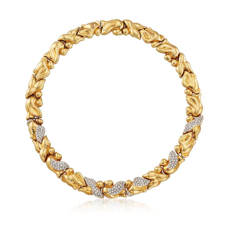 C. 1980 Vintage 4.50 ct. t.w. Cascade Leaves Diamond Necklace in 18kt Yellow Gold image number 0