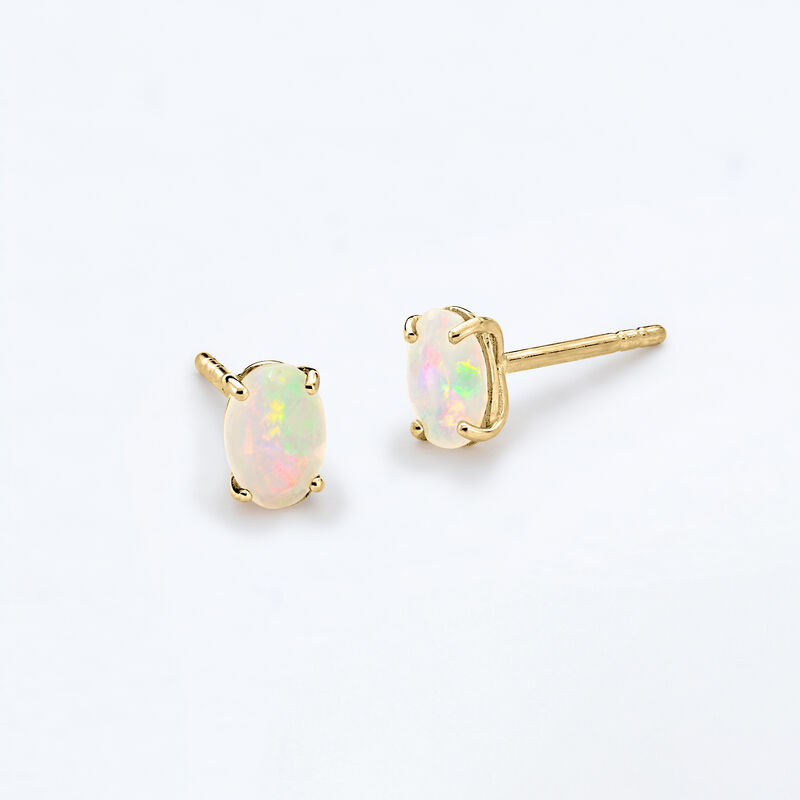 Oval Opal Stud Earrings in 14kt Yellow Gold  image number 2