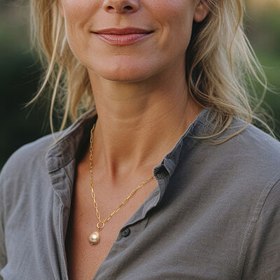 Italian 10-11mm Peach Cultured Baroque Pearl Paper Clip Link Necklace in 18kt Gold Over Sterling