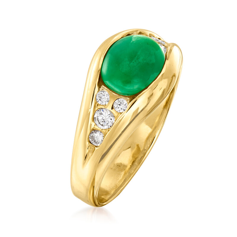 C. 1980 Vintage Jade and .25 ct. t.w. Diamond Ring in 18kt Yellow Gold image number 2