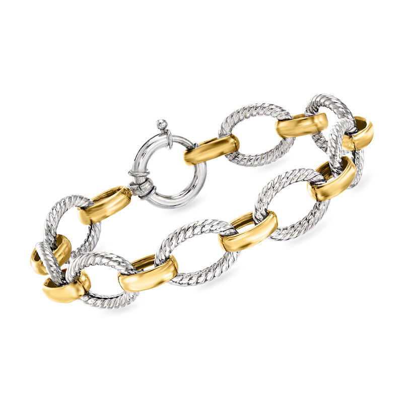 Sterling Silver and 18kt Gold Over Sterling Silver Twisted-Oval Link Bracelet image number 0
