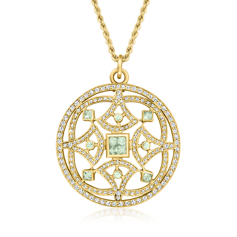 C. 1980 Vintage Chrysoberyl and 3.00 ct. t.w. Diamond Openwork Circle Pendant Necklace in 18kt Yellow Gold. 20" image number 0
