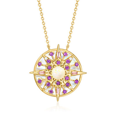 Opal, Mother-of-Pearl and .98 ct. t.w. Multi-Gemstone Compass Necklace in 18kt Gold Over Sterling