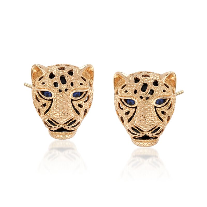 .10 ct. t.w. Sapphire and Black Onyx Cheetah Earrings in 14kt Yellow Gold image number 0