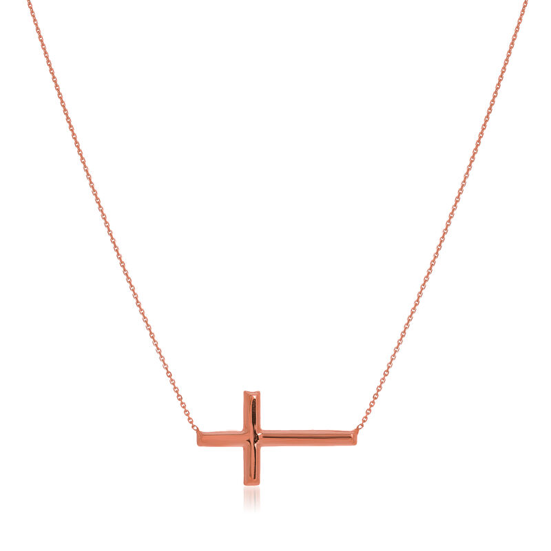 14kt Rose Gold East-West Sideways Cross Necklace image number 0
