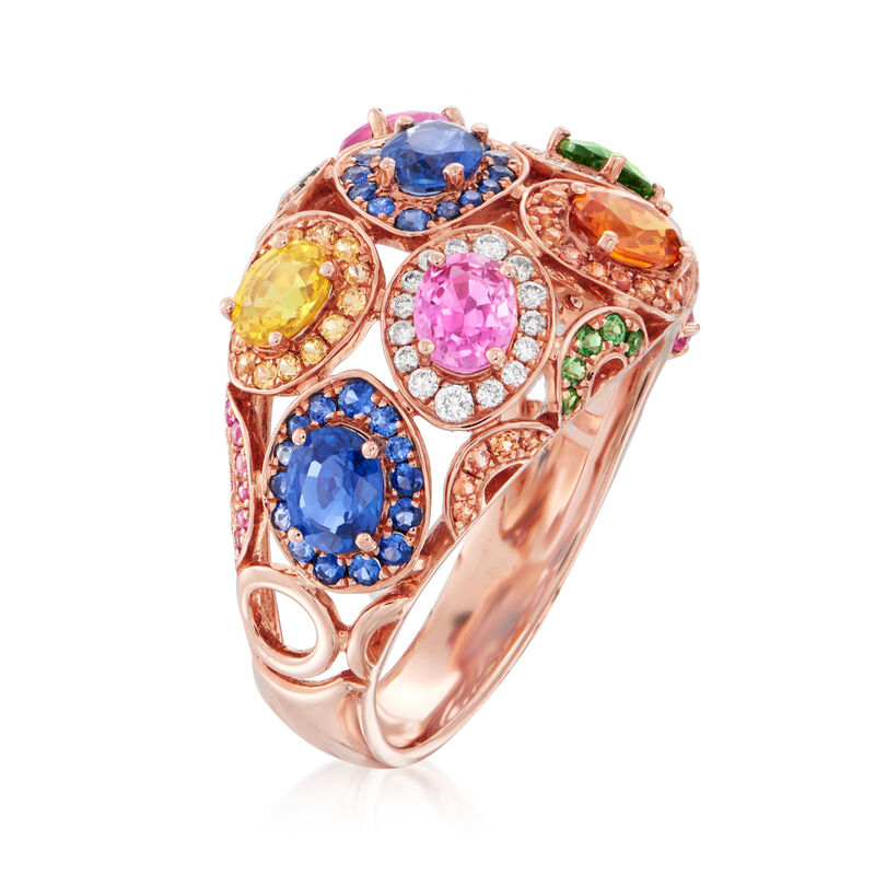 3.30 ct. t.w. Multicolored Sapphire and .16 ct. t.w. Diamond Ring in 14kt Rose Gold image number 1