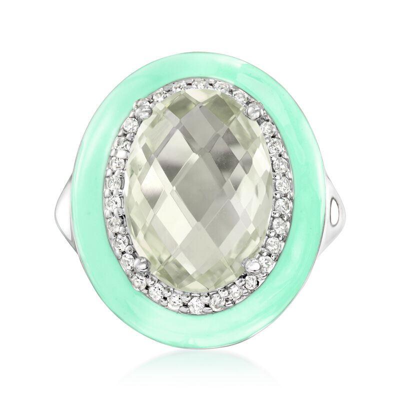5.00 Carat Prasiolite and .30 ct. t.w. White Zircon Ring with Pastel Green Enamel in Sterling Silver image number 0