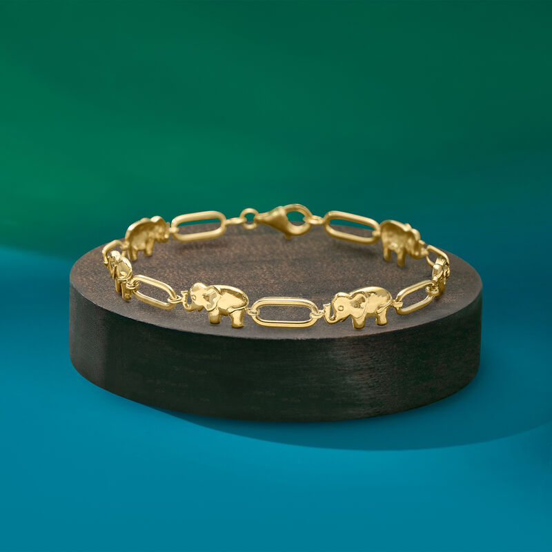 18kt Gold Over Sterling Elephant and Paper Clip Link Bracelet image number 2
