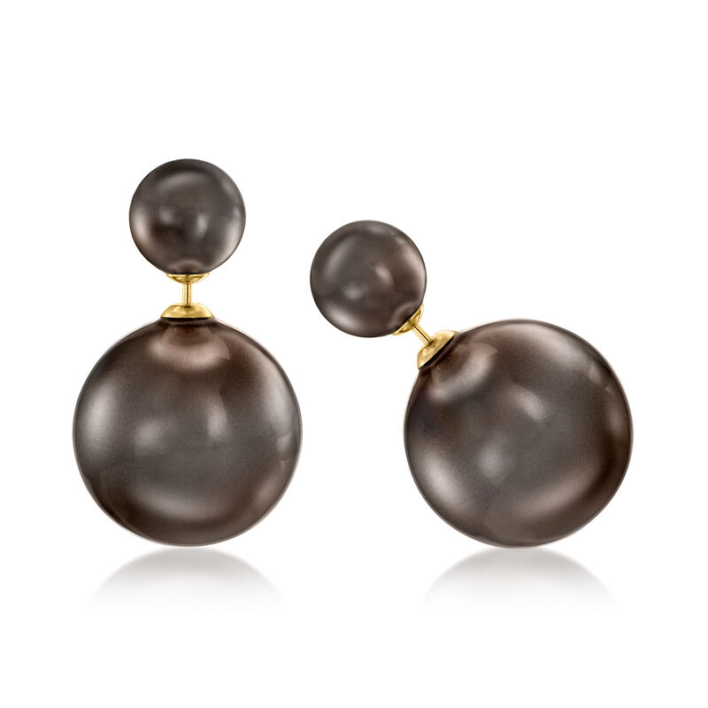 8-16.5mm Black Shell Pearl Front-Back Earrings with 14kt Yellow Gold image number 2