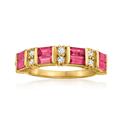 1.10 ct. t.w. Ruby and .20 ct. t.w. Diamond Ring in 14kt Yellow Gold