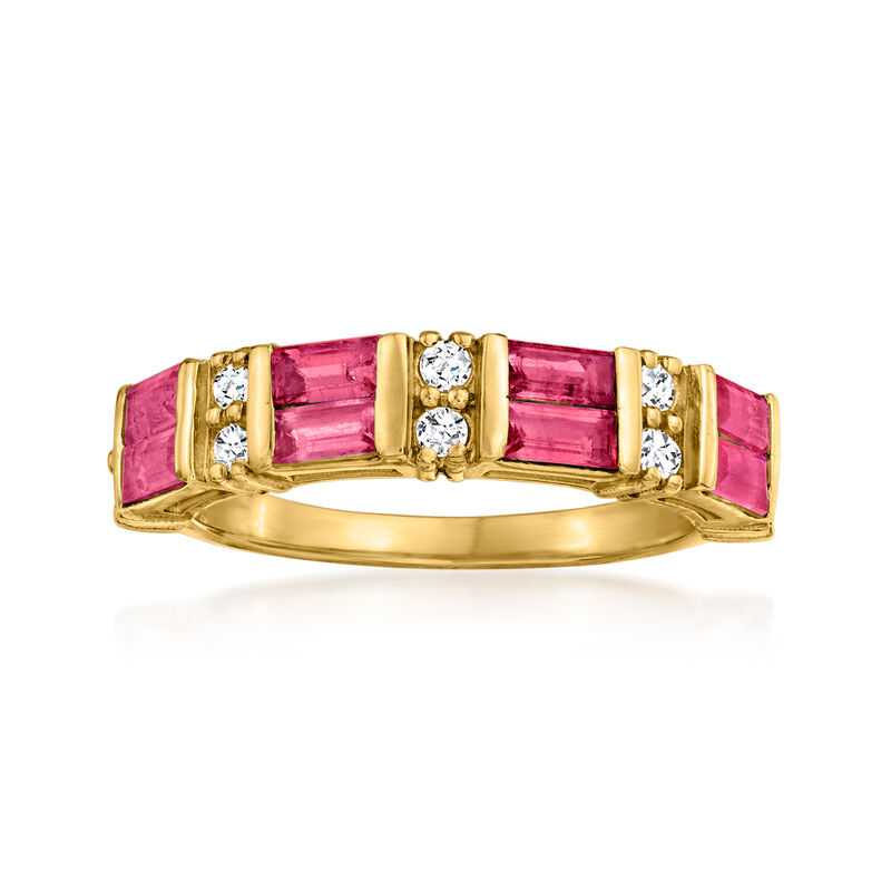 1.10 ct. t.w. Ruby and .20 ct. t.w. Diamond Ring in 14kt Yellow Gold image number 0